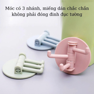 Móc dán tường treo đồ đa năng 3 nhánh siêu dính chắc chắn xoay 180 độ tiện dụng - móc treo chìa khóa, vật dụng, quần áo tiện lợi