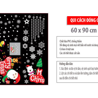 Sticker Decal tráng trí giáng sinh phù hợp trang trí shop, cửa hàng