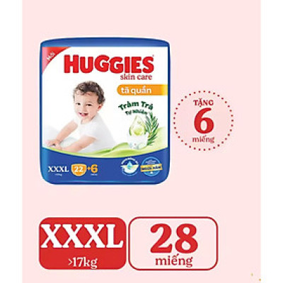 (22+6 Miếng/Gói) - Tã quần Huggies XXXL22 Tràm trà tự nhiên, ngừa hăm - Cho bé trên 17kg - Tã bỉm quần Huggies trẻ em