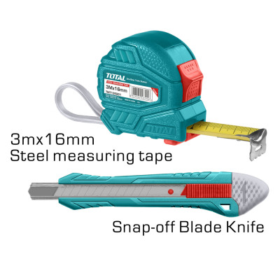 Bộ dụng cụ 7 món gồm thước, dao, kềm, tua vít, mỏ lếch, bút thử điện TOTAL THKTHP90076 - Đa năng, 7in1, làm từ thép chuyên đụng CR-V