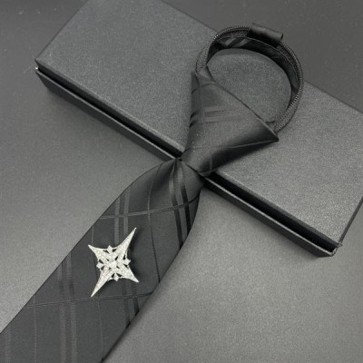 Cà vạt 6cm dây kéo màu đen ziczac đính thoi đá trắng thiết kế mẫu mới t4/2024