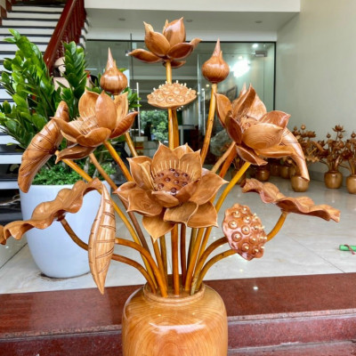 2 Bình hoa sen bằng gỗ ngọc am ,15 cành ,trang trí phòng khách ,phòng thờ đẹp long lanh 