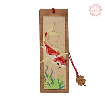 Dấu Trang Giấy Xoắn Khắc Gỗ Veneer Hình Cá Chép  Dành Cho Người Yêu Sách Size 5.2 x13.5