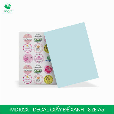 MDT02X - Xấp 50 tờ giấy decal đế xanh khổ A5 - Giấy in đơn hàng, nhãn dán, sticker đế xanh tự dính