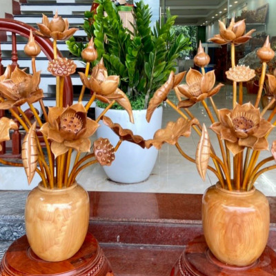 2 Bình hoa sen bằng gỗ ngọc am ,15 cành ,trang trí phòng khách ,phòng thờ đẹp long lanh 