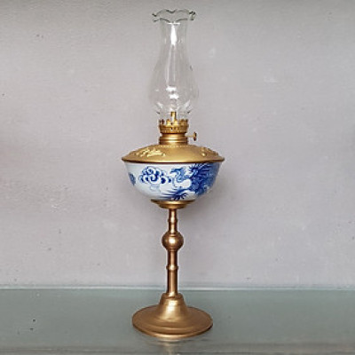 Đèn thờ dầu men lam vẽ Rồng Phượng gốm sứ Bát Tràng (đèn dầu, đèn thờ cúng)