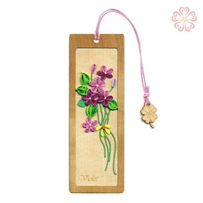Bookmark Hoa Violet Làm Từ Gỗ Veener Kết Hợp Giấy Xoắn Nghệ Thuật Size 4.3x12.5cm