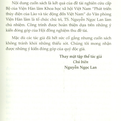 Phát Triển Thủy Điện Của Lào Và Tác Động Đến Việt Nam (Sách chuyển khảo)