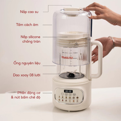 Máy làm sữa hạt thủy tinh chống ồn Masuto MS Love Plus dung tích 1,2L có hẹn giờ 12 chế độ nấu - Hàng chính hãng