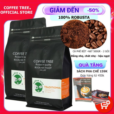 Cà Phê Bột Robusta Buôn Mê Thuột Nguyên Chất 100% - CoffeeTree - 1Kg - Hương Thơm Nhẹ - Vị Đắng Vừa - Hậu Vị Ngọt