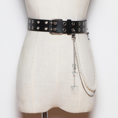 Dây xích đeo quần mix cánh bướm tua rua và ngọc trai