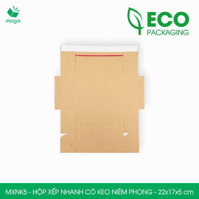MXNK5 - 22x17x5 cm - 100 hộp carton đóng hàng xếp nhanh có keo niêm phong - Hộp gói hàng, hộp quà
