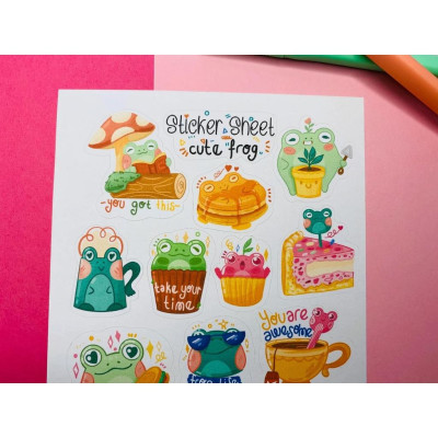 Sticker sheet cute frog - chuyên dán, trang trí sổ nhật kí, sổ tay | Bullet journal sticker - unim006