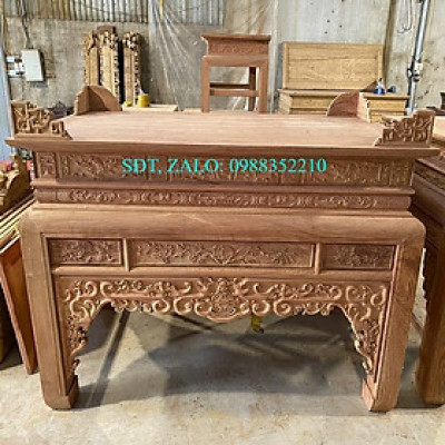 Án gian thờ đục ngũ phúc kim tiền chân 14 gỗ hương đá