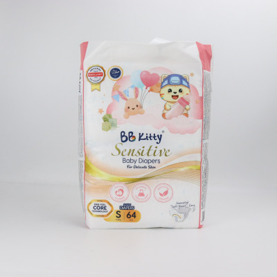 [S64]Tã/Bỉm Dán  BB KITTY SENSITIVE dành cho da Nhạy Cảm size S 64 miếng/ 04 - 08 kg mẫu mới