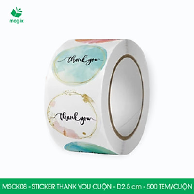 MSCK08 - D2.5 cm - 1 Cuộn 500 sticker thank you tròn, nhãn dán thank you, tem dán cảm ơn