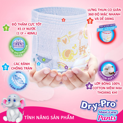 Combo Tã/bỉm quần Dry-Pro M20 (7kg-12kg) + tặng 1 gói khăn ướt Pur 80 tờ cho bé