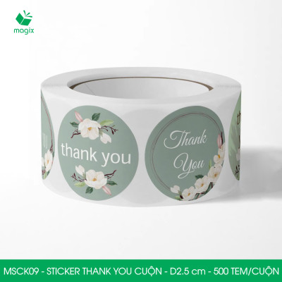 MSCK09 - D2.5 cm - 1 Cuộn 500 sticker thank you tròn, nhãn dán thank you, tem dán cảm ơn