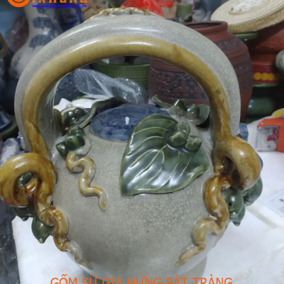 Bình vôi đắp trầu cau men rạn cao 33cm