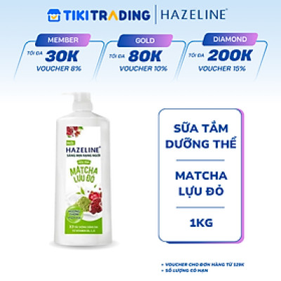 Sữa tắm Hazeline Dưỡng Thể Trắng Sáng & Mịn Da Từ Thiên Nhiên Matcha Lựu Đỏ 1kg