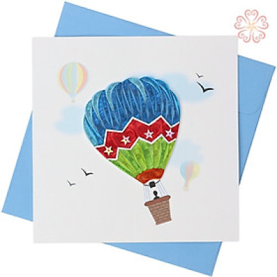 Thiệp giấy xoắn nghệ thuật - khinh khí cầu best wish - size 15x15cm