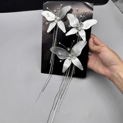 Set cài tóc bướm ánh trắng bạc dây đá tua rua mẫu mới