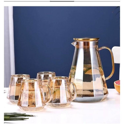 Bình đựng nước uống thủy tinh cao cấp màu vàng vân sọc 1.9l