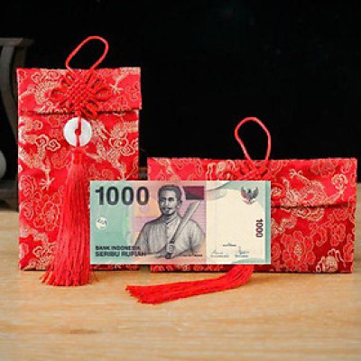 Túi gấm màu xanh loại 1000 Indonesia phiên bản cũ sưu tầm, làm quà tặng