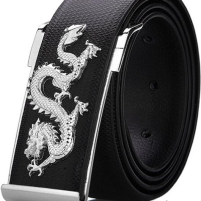 Dây nịt nam hình con rồng DN31 - Dây Đen, Mặt Bạc