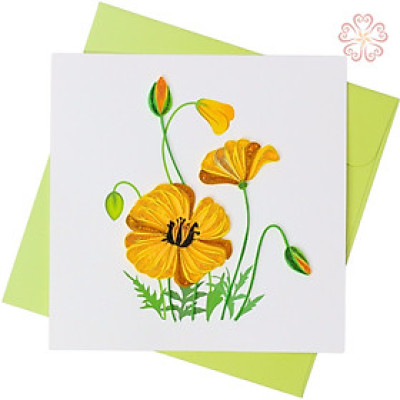 Thiệp Giấy Xoắn Nghệ Thuật Hoa Dâm Bụt Vàng - size 15x15cm