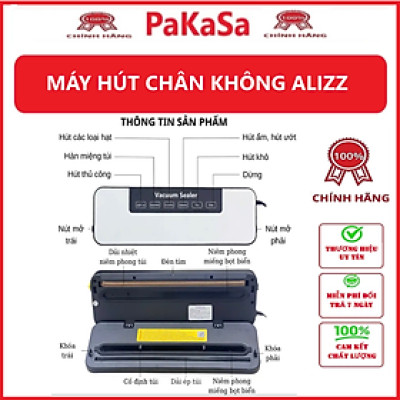 Máy Hút Chân Không ALIZZ Hoàn Toàn Tự Động Máy Đóng Gói Thực Phẩm Khử Trùng Bằng Tia Cực Tím Máy Niêm Phong Thực Phẩm Tặng Kèm 10 Túi Hút PaKaSa - Hàng chính hãng 