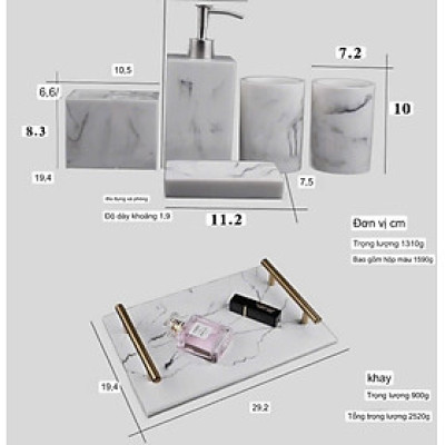 Set dụng cụ nhà tắm vân đá Marble- vân đá cẩm thạch