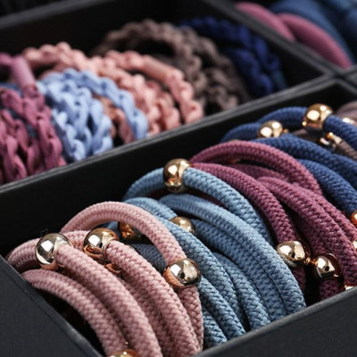 Sét 40 dây buộc tóc xuất Hàn 1 hạt HD08 hộp giấy đen