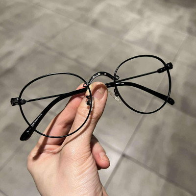 Gọng Kính cận, Kính giả cận Mắt tròn kim loại màu đen cao cấp