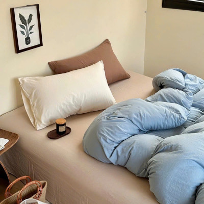 Bộ chăn ga gối cotton tici LIDACO notag - Xanh ga be