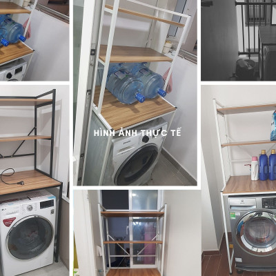 Kệ máy giặt 3 tầng cửa trước KMG01N thương hiệu 9House kệ để đồ trên máy giặt loại khung thép dày dặn sơn tĩnh điện chống bong tróc, gỗ lõi xanh phủ melamine chống nước cực bền, Sản xuất tại Việt Nam - Hàng chính hãng