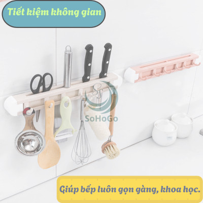 Giá treo dụng cụ nhà bếp đa năng -Kệ treo tường có móc và khe cắm dao kéo -Thanh treo nhà bếp thông minh 6 móc