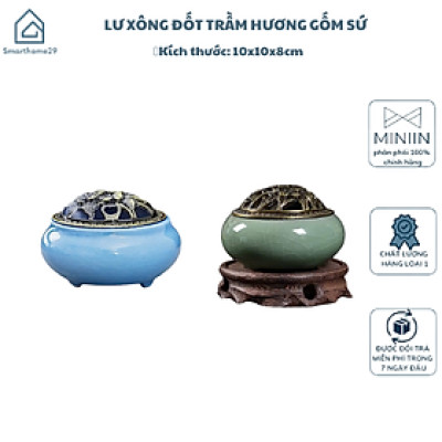 Lư Xông Đốt Trầm Hương Gốm Sứ Men Rạn Ngọc Chất Lượng Cao - HÀNG CHÍNH HÃNG MINIIN