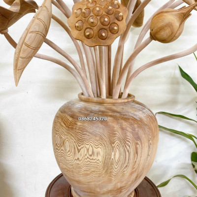 1 Bình hoa sen 21 cành ,trang trí phòng thờ ,phòng khách bằng gỗ ngọc am để mộc lên tuyết thơm phức đẹp long lanh 