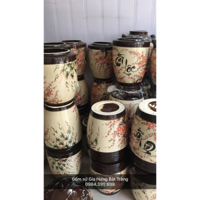 Hũ đựng gạo loại 30kg gốm sứ Gia Hưng Bát Tràng