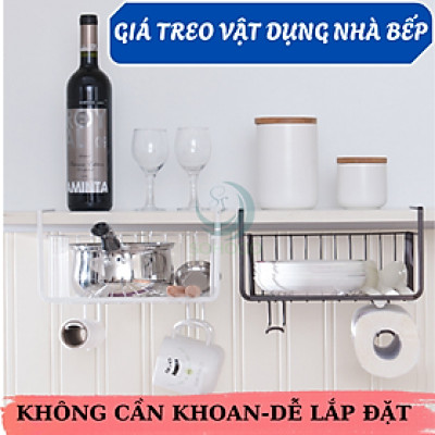Bộ 2 Giá treo giấy lau, cốc, vật dụng nhà bếp- Kệ treo dưới tủ bếp tiết kiệm không gian