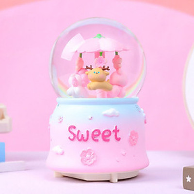 Hộp Nhạc Cầu Tuyết Hoa Đào Sakura Animal Có Nhạc Quà Tặng Trang Trí_ Hàng Chính Hãng