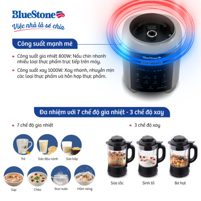 Máy Xay Nấu Sữa Hạt Đa Năng BlueStone BLB-6038 - Công suất 1000W - 7 chương trình nấu - Hàng chính hãng 
