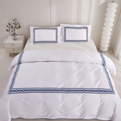 Bộ chăn ra Casa Bello Home - Set Serenity Blue Cotton lụa satin thêu họa tiết thêu 5 món