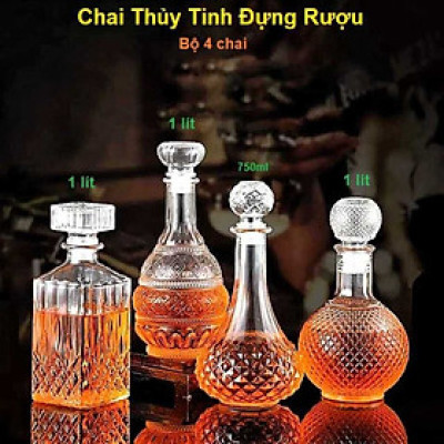 Bình Thủy Tinh Đựng Rượu (combo 4 cái) - Vỏ Chai Rượu Cao Cấp - Bình Đựng Rượu Thủy Tinh Đẹp (A1,A2,A8,B6)