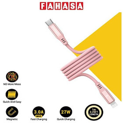 Cáp Sạc Nhanh Pisen Quick Magipi Magloop Lightning USB-C 27W 1m - Màu Hồng