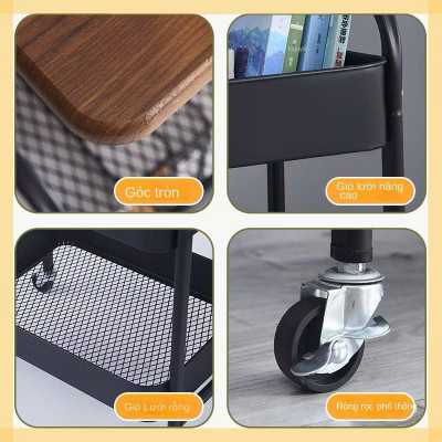 Kệ Để Đồ 3 Tầng Có Bánh Xe – Kệ Spa Mặt Gỗ, Khung Sắt Sơn Tĩnh Điện – Kệ Đẩy Đa Năng Cho Nhà Bếp, Phòng Khách, Phòng Ngủ- HÀNG CHÍNH HÃNG MINIIN