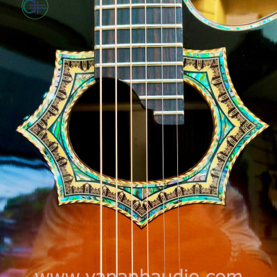 Đàn Guitar Acoustic HANDMADE CUSTOM lỗ Thoát âm hình ovan Khảm trai