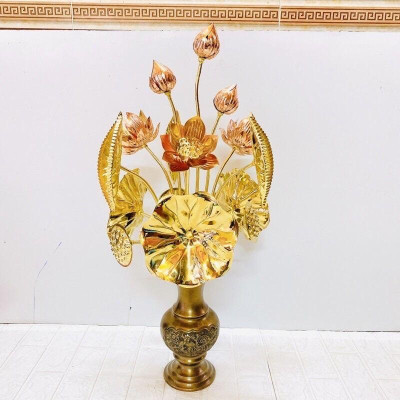 LỌ HOA SEN ĐỒNG CAO 72 CM CHẤT LIỆU BẰNG ĐỒNG  PHONG THỦY TÀI LỘC
