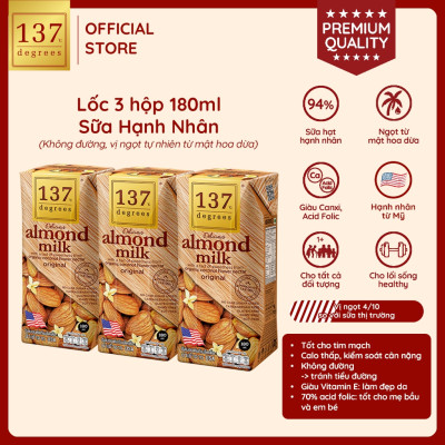 Lốc 3 hộp Sữa hạt Hạnh nhân Nguyên chất 137 DEGREES 180ml